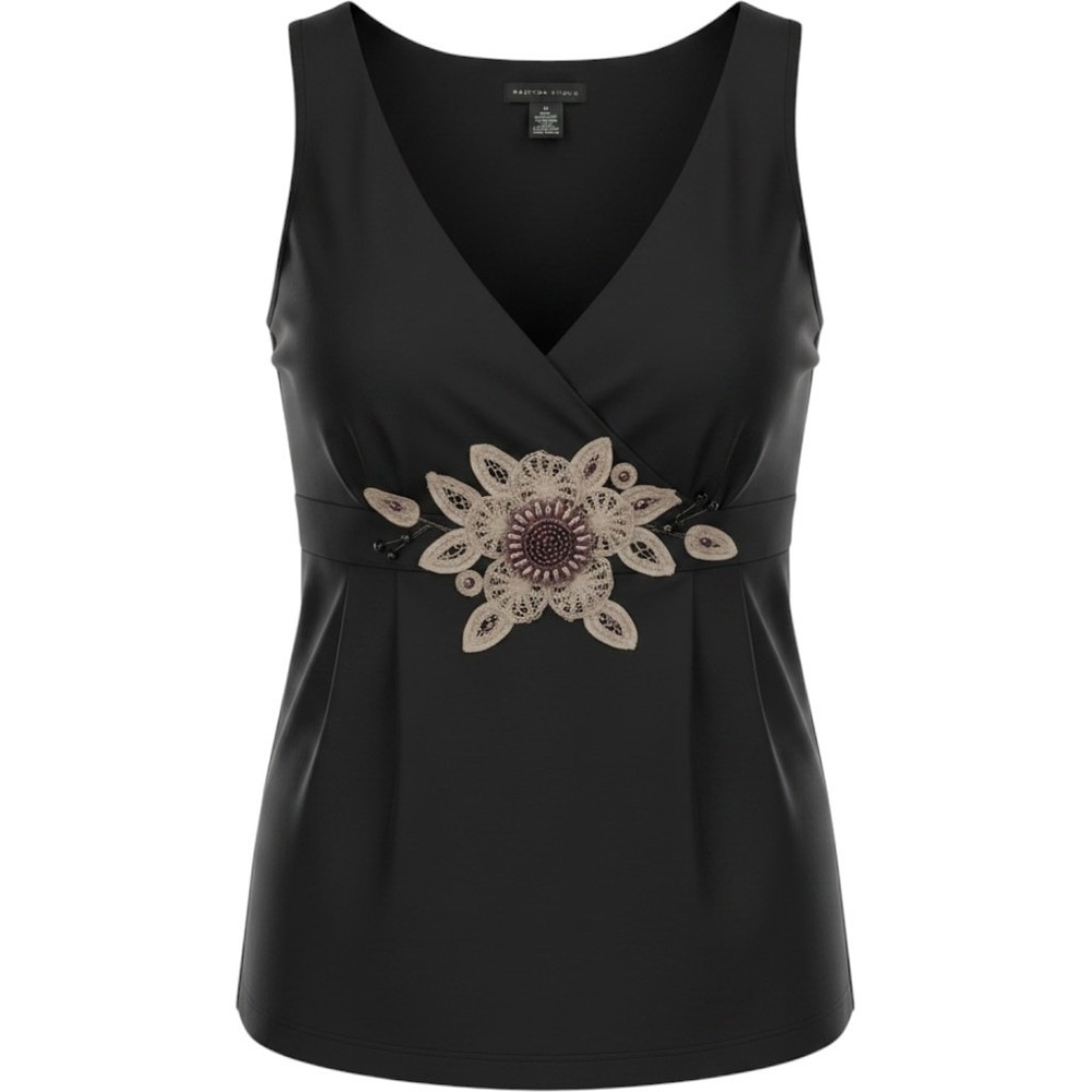 Ladies size 14 black sleeveless top with lace and bead design by Madison Studio